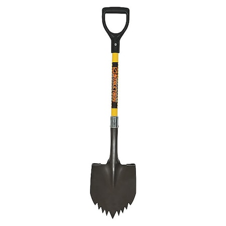 Round Point Shovel, 14 ga #2 Blade, Steel Blade, Standard Step, 40 in L Yellow Fiberglass Handle