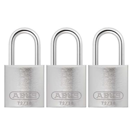 Lockout Padlock, Keyed Alike, Aluminum, Silver, 1 in Shackle Height, 1 1/4 in Body Width, 3 PK