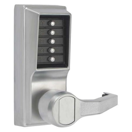 Mechanical Push Button Lockset, Satin Chrome, 1-3/8" to 2-1/4" For Door Thickness, 5 Number of Keys