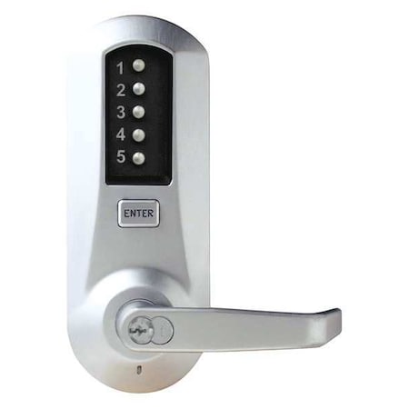 Mechanical Push Button Lockset, Satin Chrome, 1-3/8" to 2-1/4" For Door Thickness, 5 Number of Keys