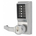 Mechanical Push Button Lockset, Satin Chrome, 1-3/8" to 2-1/4" For Door Thickness, 5 Number of Keys
