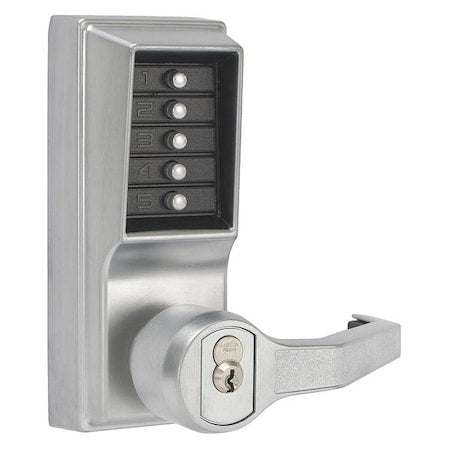 Mechanical Push Button Lockset, Satin Chrome, 1-3/8" to 2-1/4" For Door Thickness, 5 Number of Keys
