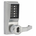 Mechanical Push Button Lockset, Satin Chrome, 1-3/8" to 2-1/4" For Door Thickness, 5 Number of Keys