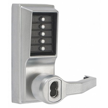 Mechanical Push Button Lockset, Satin Chrome, 1-3/8" to 2-1/4" For Door Thickness, 5 Number of Keys