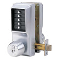 Mechanical Push Button Lockset, Satin Chrome, 1-3/4" to 2-1/4" For Door Thickness, 5 Number of Keys
