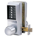Mechanical Push Button Lockset, Satin Chrome, 1-3/4" to 2-1/4" For Door Thickness, 5 Number of Keys