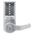 Mechanical Push Button Lockset, Satin Chrome, 1-3/4" to 2-1/4" For Door Thickness, 5 Number of Keys