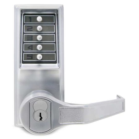 Mechanical Push Button Lockset, Satin Chrome, 1-3/4" to 2-1/4" For Door Thickness, 5 Number of Keys
