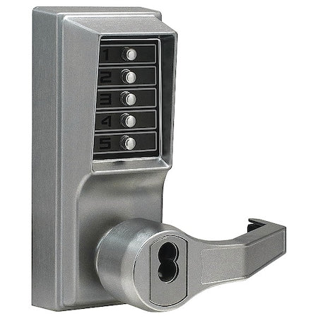 Mechanical Push Button Lockset, Satin Chrome, 1-3/8" to 2-1/4" For Door Thickness, 5 Number of Keys
