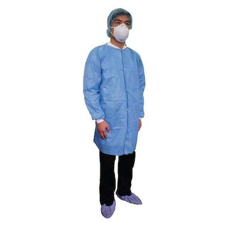 Condor Disposable Lab Coat, SMS, Snaps Closure, Blue, L