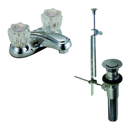 Manual Lavatory Faucet Integral Spout, Chrome 2 Holes, Acrylic Knob Handle