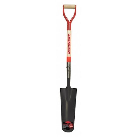 Drain Spade Shovel, Steel Blade, 29 in L Hard Wood Handle