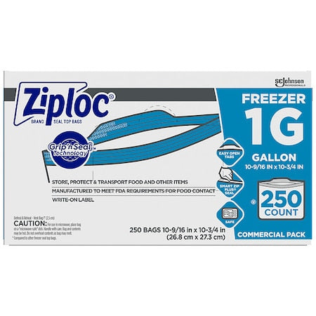 Reclosable Poly Bag, Double Zip Seal, 10-9/16" x 10-3/4", 2.6 mil Thickness, Clear, 250PK