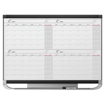 Calendar Planning Board, Plastic, 24 in, 36 in, Fiberboard/Plastic Frame, White/Gray/Red, Gloss