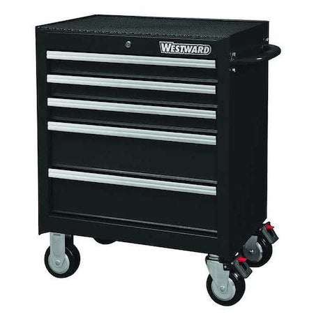 WESTWARD Rolling Tool Cabinet, 5-Drawers, Powder Coated Black, 27" W x 18" D x 33" H