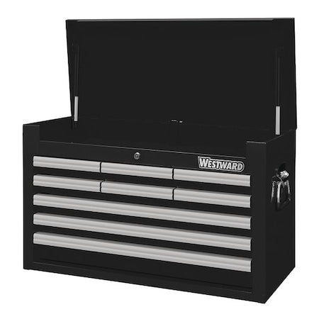WESTWARD Top Chest, 9-Drawers, Powder Coated Black, 26" W x 12.5" D x 16.5" H