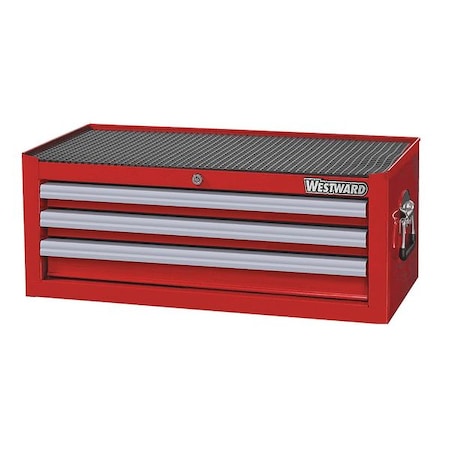 WESTWARD Intermediate Chest, 3-Drawers, Powder Coated Red, 26.5" W x 17" D x 10.5" H