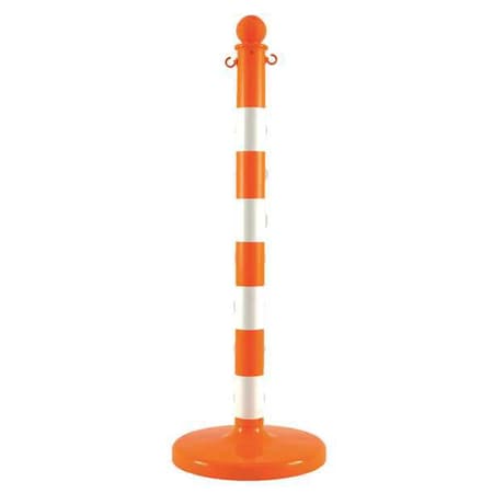 2.5" Diameter Striped Stanchion - Safety Orange / White, 6 pk