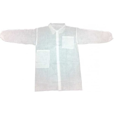 Condor Disposable Lab Coat, Polypropylene, Snaps Closure, White, M, 30 PK