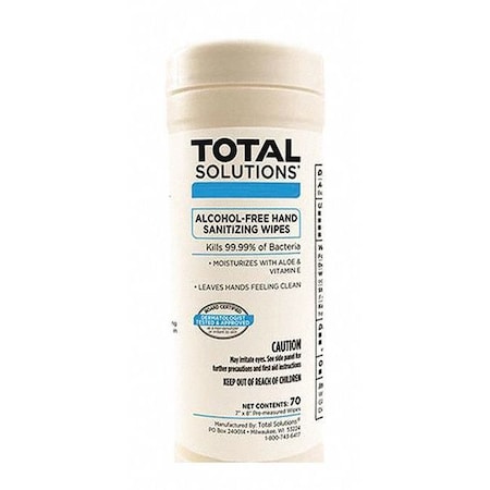 Alcohol Free Hand Sanitizing Wipes, 7" x 8", 70 Wipes