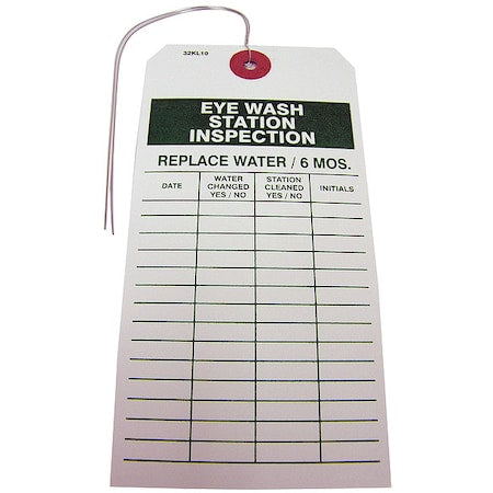 Tag, Eye Wash Station Inspection, 2 7/8 in W x 5 3/4 in H, Paper, White/Green Header, PK25