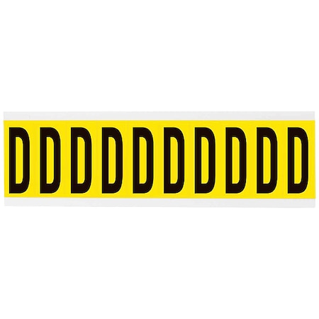 Letter Label, D, 8inW, Black/Yellow, Vinyl