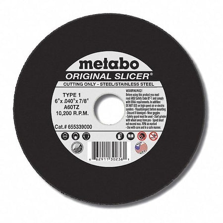 Abrasive Cut-Off Wheel, 6 in Dia, 1/8 in Thick, Aluminum Oxide