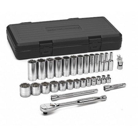 3/8" Drive Mechanic Socket Set, SAE, 30 pcs, Set Skt Std/Dp Sae 3/8Dr 12Pt