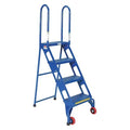 61.5625 H Carbon Steel Folding Ladder With Wheels, 4 Steps