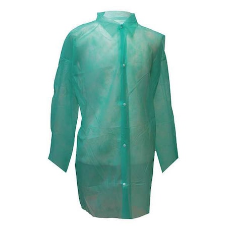 Disposable Lab Coat, Polypropylene, Snaps Closure, Green, L, 30 PK