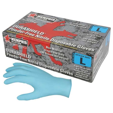 DuraShield 6001, Disposable Gloves, 4 mil Palm, Nitrile, Powder-Free, XL, 100 PK, Blue