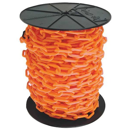 Plastic Chain, Safety Orange, 125 ft Length, Gloss