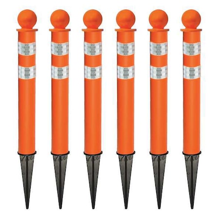 2.5" Ground Pole - Orange, Reflective, 6 pk