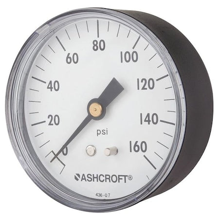 Industrial Pressure Gauge, 0 to 160 psi, 2 1/2 in Dial, 1/4 in NPT, Center Back Location