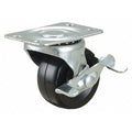 Swivel Plate Caster w/Brake, Rubber, 2 in., 150 lb.