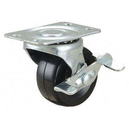 Swivel Plate Caster w/Brake, Rubber, 2 in., 150 lb.