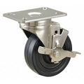 Swivel NSF-Listed Plate Caster w/Brake, Rubber, 4in, 200lb