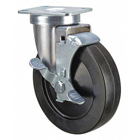 Swivel NSF-Listed Plate Caster w/Brake, Rubber, 4in, 200lb