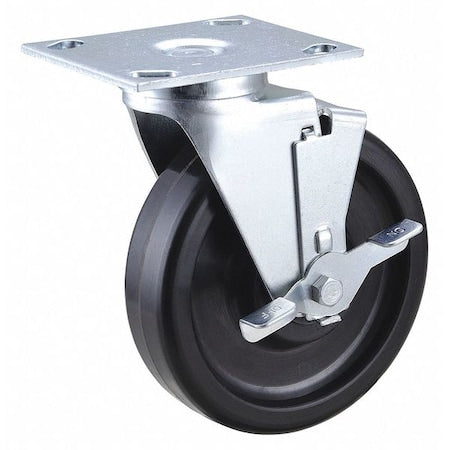 Swivel NSF-Listed Plate Caster w/Brake, Phenolic, 6 in, 450 lb