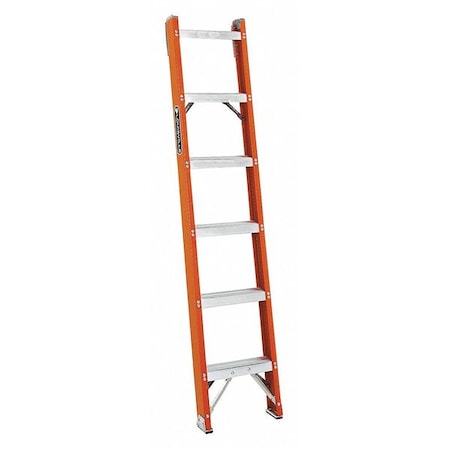 6 ft Overall H, Straight Ladder, Fiberglass, Natural Finish, 300 lb Load Capacity