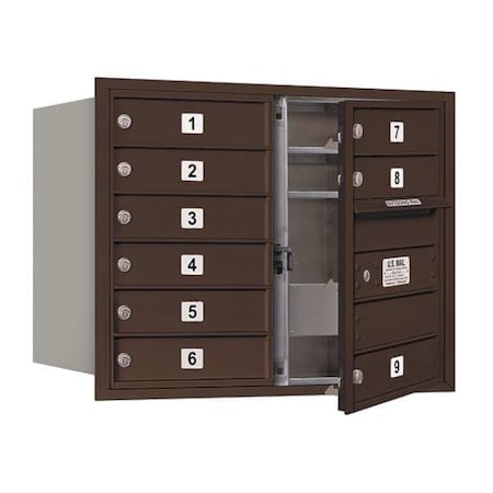 Mailbox, Bronze, Powder Coated, 9 Doors, Recessed, USPS