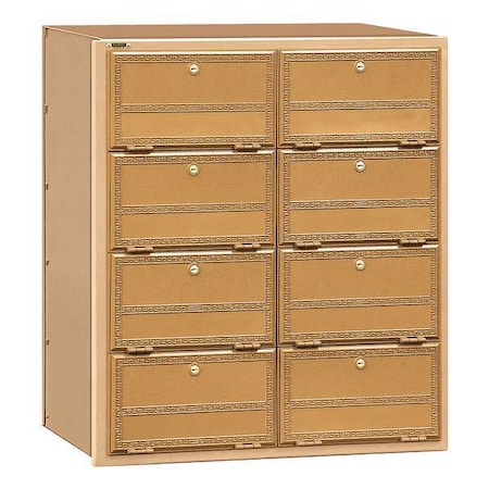 Mailbox, Brass, Powder Coated, 8 Doors, Recessed, Rear Loading