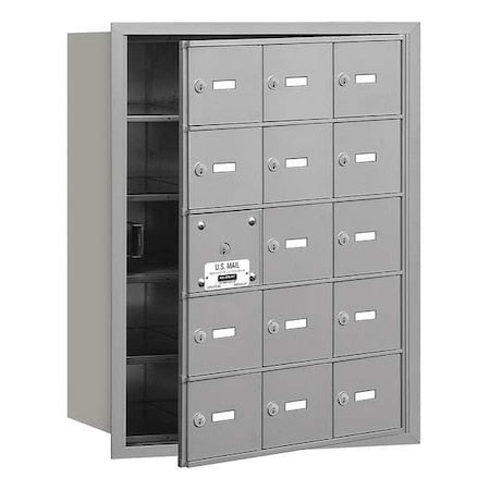 Mailbox, Aluminum, Powder Coated, 15 Doors, Recessed, USPS