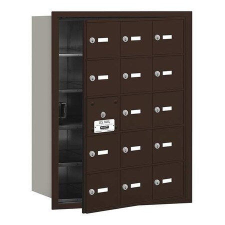 Mailbox, Bronze, Powder Coated, 15 Doors, Recessed, USPS