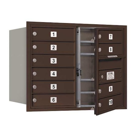Mailbox, Bronze, Powder Coated, 10 Doors, Recessed, USPS