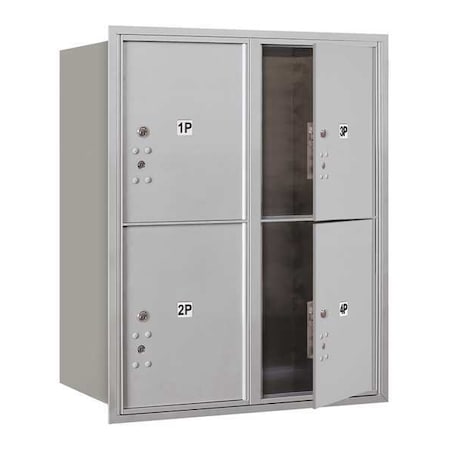 Mailbox, Aluminum, Powder Coated, 4 Doors, Recessed, USPS