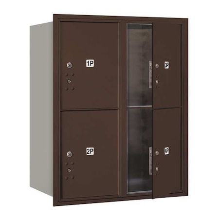 Mailbox, Bronze, Powder Coated, 4 Doors, Recessed, USPS