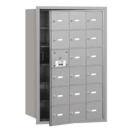 Mailbox, Aluminum, Powder Coated, 18 Doors, Recessed, USPS