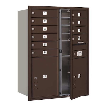 Mailbox, Bronze, Powder Coated, 12 Doors, Recessed, USPS
