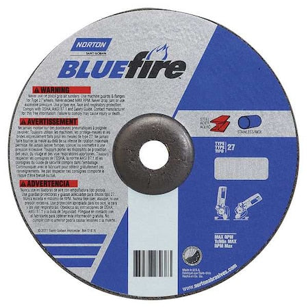 Cut-Off & Grinding Wheel, Type 27, 6 in Dia, 0.125 in Thick, 7/8 in Arbor Hole Size, 24 Grit